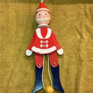 Vintage Sevi Pullstring Wooden Santa
